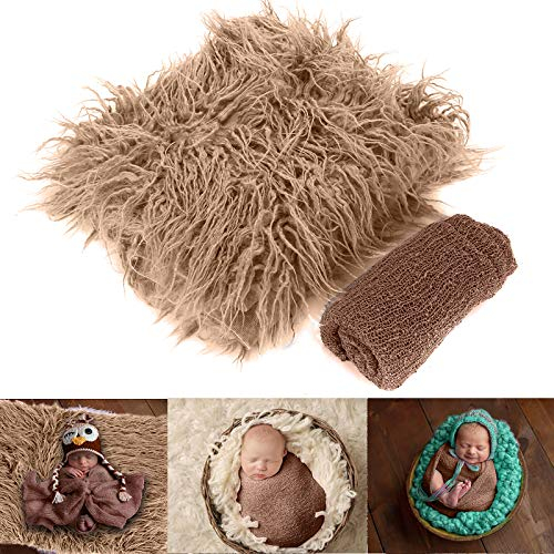 Camidy Baby-Foto-Zubehör, 2-teiliges Set, flauschig, Lange Wellen, Wickeldecke, Set für Neugeborene, Set für Neugeborene