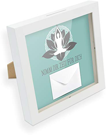 itenga Geldgeschenk I Spardose I Nimm dir Zeit für Dich Yoga I Gutschein I Bilderrahmen zum Befüllen I Geschenkverpackung I inkl. Einleger und Briefumschlag zum Dekorieren