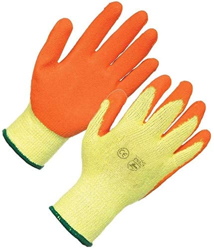 A406 24 Pair Latex Coated Orange Rubber Work Gloves Mens Safety Builders Gardening Scaffolding Mens Safety Gloves (Medium/8)