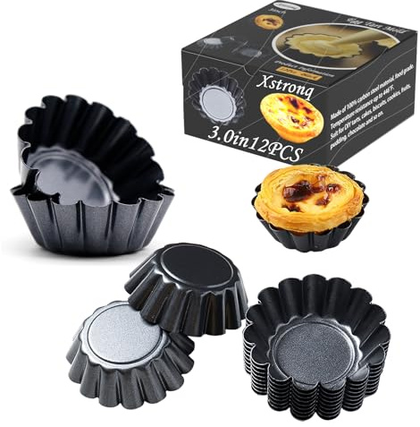 Xstronq Egg Tart Molds 12PCS Tart Pan, Mini Carbon Steel Non Stick Tart Pans, Tart Molds For Baking (3 inch)