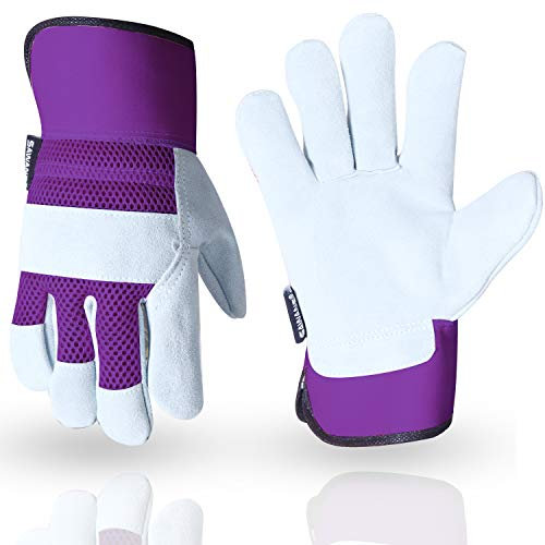 Thorn Proof Work Gloves Heavy duty Leather Gardening Gloves for Ladies Women Durable Protective Garden Rigger Hand Utility Safety Men Kids Washable Gripper (Purple, S)