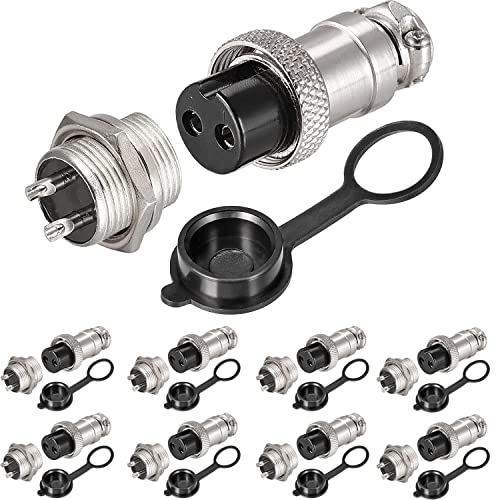 VISSQH 16pcs Gx16 Enchufe de Aviación,16mm Panel Conector,Cable Conector 2 Pines,5A Macho Hembra Metal Conector Conector de aviación +Goma Tapa Protectora y Destornillador Phillips
