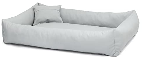 Juelle Hundebett aus Kunstleder Flauschiges Hundekissen Hundebett für Große Hunde Weich Elegant Hundesofa Elmo S-XXL (100x80 cm, Helles Popiel)