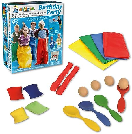 alldoro- Birthday Party 4 en 1, cumpleaños Infantiles, olímpico, colección jardín, Exterior y Kita, Juego de Fiesta para Adultos y niños a Partir de 3 años, Multicolor (Manfred Roser 60341)