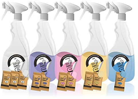 Eco Family, Starter Kit Bundle, 10x Eco Friendly Cleaning Refill Tablets, 5x Bottle For Life, 3x Multipurpose, 2x Bathroom, 2x Floor, 2x Kitchen Degreaser, 1x Glass Cleaner, Just Add Water