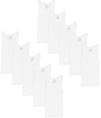 Hanes Boys' Tank Undershirt, EcoSmart Cotton Shirt, Multiple Packs Available, White-10, Medium