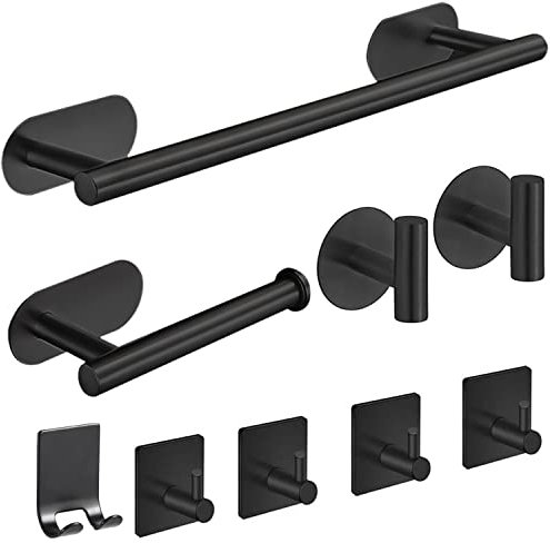 Laimew Juego de Accesorios de Baño, 9 Piezas Toalleros sin Taladro, de Acero Inoxidable Negro de 16 Pulgadas