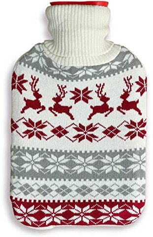 Gourde avec housse de 2 litres - Sac de rangement à eau chaude - Housse en tricot souple - Motif norvégien - Cerf