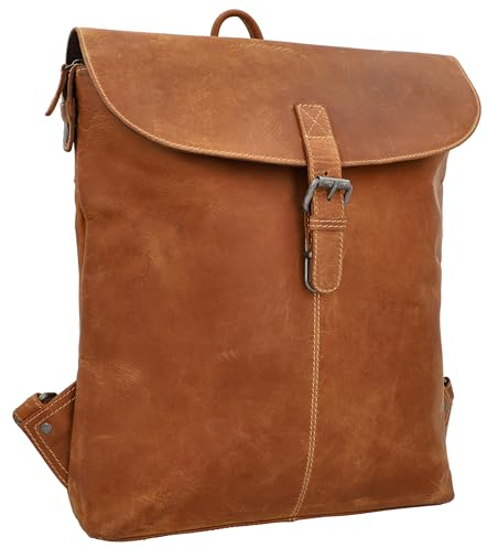 Gusti Rucksack Leder - Kieran Lederrucksack Cityrucksack Backpack Daypack diebstahlsicher Vintage Damen Herren (Tan Braun)
