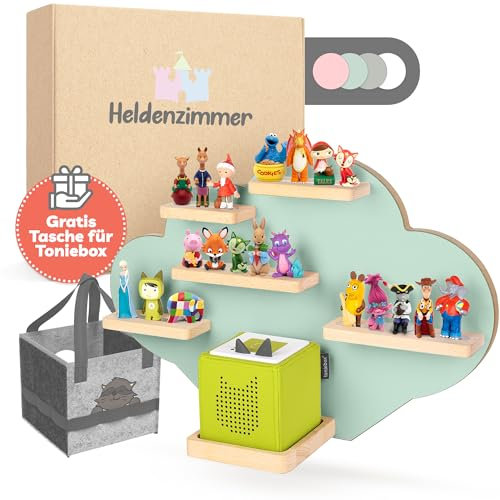 Tonie Regal Wolke Grün [GRATIS Tragetasche] - Für Toniebox Regal bis 20 Figuren - Mädchen und Junge - Perfekte Tonie Aufbewahrung im Kinderzimmer