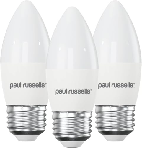 paul russells LED Candle – Dimmable Edison Screw Light, 5.5W 470LM E27 C37 LED Bulbs, 40w Equivalent, 4000K Cool White/Natural White, Dimmer ES Energy Saving Ceiling Lightsbulbs, Pack of 3