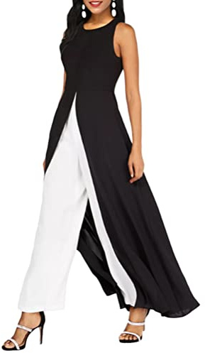 shownicer Tuta da Donna Estate Manica a 3/4 Girocollo Tinta Unita Jumpsuit Tutina Elegante in Pizzo Retro Tute Larghe a Gamba Larga Tuta Lunga