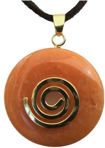 Steinfixx® - Premium Aventurin rot Donut optional als Kette mit Silber- oder Goldanhänger und 80cm Lederband | Heilstein | Edelstein | Chakra-Stein
