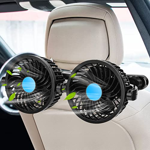 Aceshop Ventilador de Coche 12V Ventilador de Refrigeración Del Coche Ventilador de Asiento Ventilador para el Asiento Trasero, 12 Velocidades y Rotación de 360°, Cabezal doble de 4, Cable de 2,3m