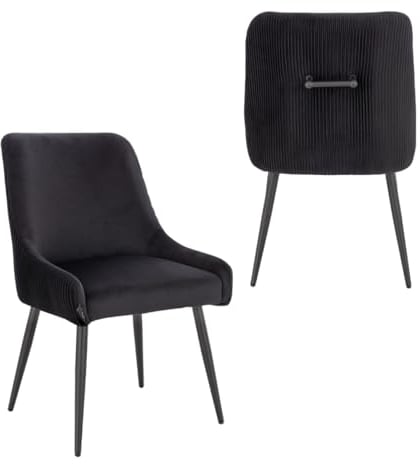 SVITA Isabelle 2er Set Esszimmerstühle Sessel Essstühle Polsterstuhl Lounge-Stuhl Chair Schminkstuhl Gemütlich Rückenlehne Griff Samt Schwarz