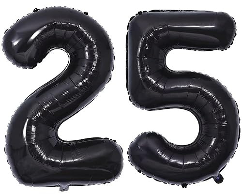 Luftballon Zahl 25/52 Schwarz, Helium Luftballon 25/52 Geburtstag, Foil Nummer Ballon Zahl 25/52 Folienballon Party Deko - 101cm - Helium Unterstützen