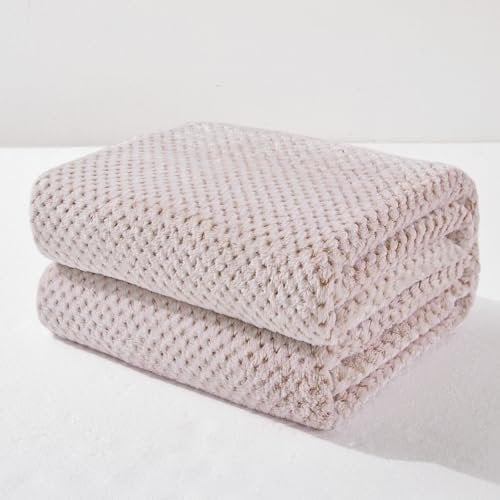 Exclusivo Mezcla Extra Large Fleece Throw Blanket, 127x178 CM Soft Jacquard Weave Waffle Pattern Throws for Sofa Settees, Mixed Camel