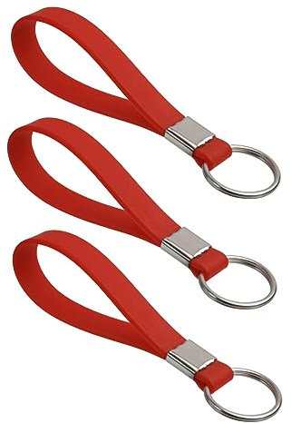 Multi pack of three Heavy Duty Identification Silicon Key Ring loops Fob. (3 Red)