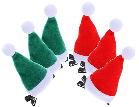 Beatifufu Haarspangen in Form einer Weihnachtsmütze 6 Stück Mini-Weihnachtsmütze Haar-Accessoires für Mädchen Haarspangen für Weihnachtsfeiern