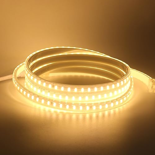 KISUFU 220V Tiras LED,COB SMD 2835 120 LEDs/m,Cada Corte de 1m,IP65 Impermeable,LED Cocina Lights para Escalera de Techo Blancas Tira, gabinete, armario y más, cocina.1M,Blanco cálido