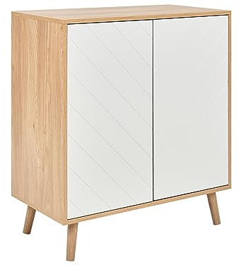 Beliani Buffet 2 Portes MDF et Placage Effet Bois Clair et Blanc Rangement Chambre Bristow