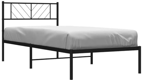 vidaXL Bettgestell, Bettrahmen mit Kopfteil Lattenrost Metall, Metallbett Bett für Schlafzimmer, Einzelbett Gästebett, Schwarz 107x203cm