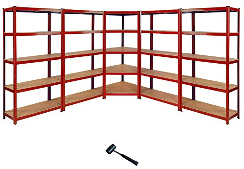 Monster Racking Sparangebot 1 x rotes Z-Rax Eckregal & 4 x rote Z-Rax Schwerlastregale Garagenregal Werkstattregal Stahlregal Industrieregal Kellerregal Steckregal Lagerregal schraubenlos 5er Set