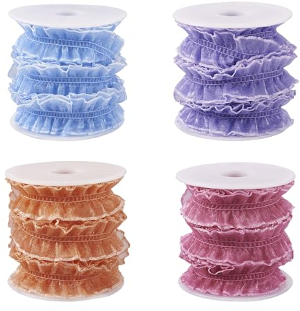 Beadthoven Elastisches Organza-Spitzenband, 20 mm breit, doppelt gerüscht, Organza, Stretch-Bordüre zum Nähen, Basteln, Vorhang, Kostüm, Braut, Hochzeit, Kleidung, Dekoration, 20 m