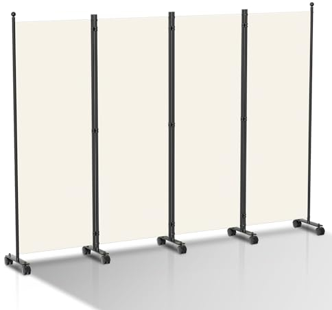 Cecaylie Paravent Séparateur de Pièce Sur Roulettes, 228 x 181 cm, Cloison de Séparation, Brise-Vue, 4 Pièces, Pliable et Portable, Flexibilité, Protection Privée Pour Bureau