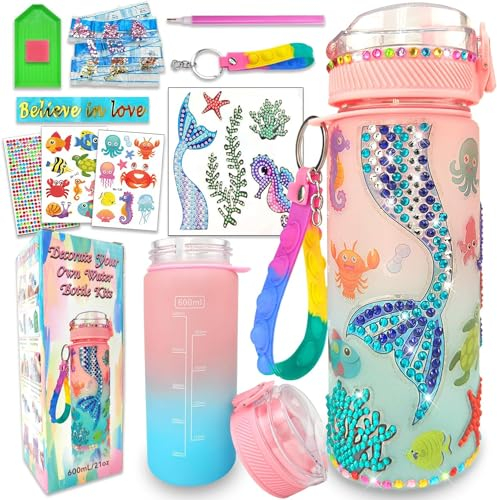Goorder Trinkflasche Geschenke für Mädchen 5-12 Jahre, Kinder Wasserflasche DIY Bastelset & Diamantmalerei Aufklebern, Geschenke zum Schulanfang, Geburtstag, Weihnachten