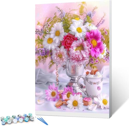 Peinture par Numéro Adulte, Peinture à l'huile de Bricolage avec Brosses et Peintures Acryliques Kit Peinture Adulte -Tasse Couleurs 30x40cm (Sans cadre)