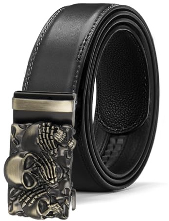 Glamexx24 Gürtel Herren Automatikschließe Belt: Breit 35mm Skeleton Animal Gürtel für Männer mit Ratsche, Größe Einstellbar, Schwarz