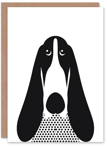 Artery8 Birthday Card Basset Hound Simple Modern Design Dog Lover For Him Man Male Dad Brother Son Papa Grandad Greeting Card