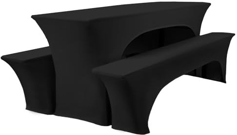 3er-Set Biertischhussen, 220 x 50 x 70 cm, hussen bierzeltgarnitur, Schwarz, Stretch-Bezüge für Biertisch- und Bankgarnituren, Bierbankhussen, Spandex-Bierzeltgarnitur für Bankett, Gartenmöbel-Bezüge