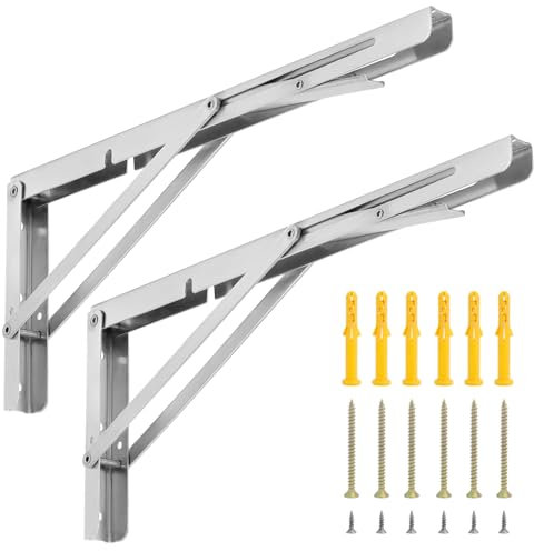 QWORK® 2 Stück 400mm Edelstahl Schwerlast Klappkonsole, Platzsparend Klappwinkel für DIY Werkbank, Tragkraft 150kg