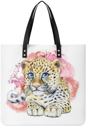 FZRTGOP Niedlicher Leopard Damen Shopper Handtasche Umhängetasche Schultertasche Für Büro Schule Einkauf 39x39cm
