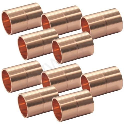 Joywayus 10 raccordi in rame con diametro interno da 1/4 con fossette di arresto dritto, raccordo per tubi di sudorazione a pressione idraulici, connessione a saldare