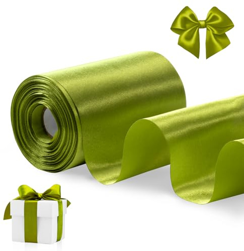FAKILO - Nastro di raso verde erba largo 10 cm x 20 m, nastro spesso per cerimonie di taglio di nastri aziendali, cerimonie di inaugurazione, fiocchi per sedie nuziali, decorazioni per feste, Natale