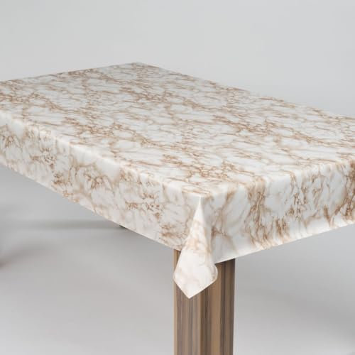 laro Wachstuch-Tischdecke Abwaschbar Garten-Tischdecke Wachstischdecke PVC Plastik-Tischdecken Eckig Meterware Wasserabweisend Abwischbar, Muster:Marmor Weiß Beige Braun, Größe:100x240