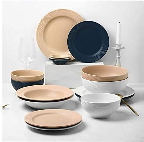 BGFYUSF Dinnerware Sets - Luxury Dishes Service Set， Ceramics Dinner Sets， 34 Pieces Style Dinnerware Combination Set | Porcelain Plates and Cereals Bowls Sets for，A