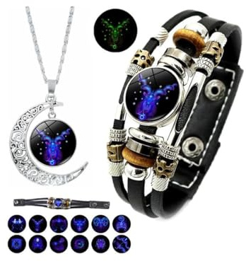 Ashopfun Spiritio Zodiac Leather Bracelet,Zodiac Signs Spirit Bracelet,Spirilet Bracelet Zodiac Manifestation,Multilayer Adjustable Zodiac Spirit Bracelet for Manifestation for Women Men