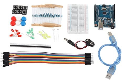 Component Basic Starter Power Module, Male to Male Jumper Wire 400 Hole Breadboard Resistor Kit with USB Cable, LED Lights, Resistors for R3