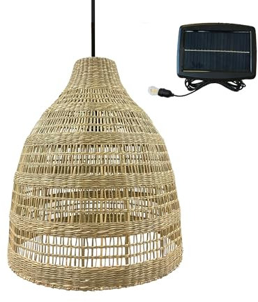 Suspension solaire bohème en herbe marine naturelle style vannerie tressée LED blanc chaud FREYA LONG SOLAR 5m de longueur