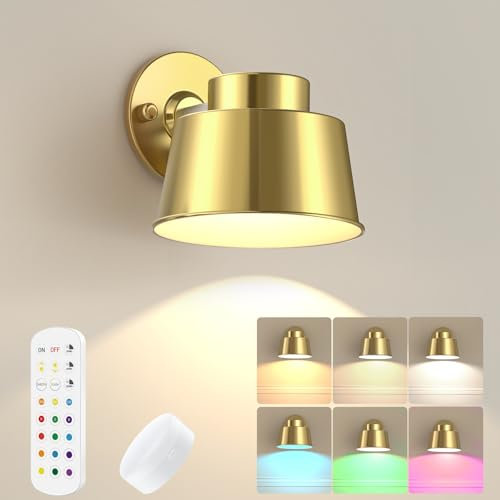 AIBOO Night Light Wireless Wall Light Indoor LED 2 Pack,Battery Operated Wall Lights Rechargeable Lamp with Remote,Touch Lamp Dimmable Wall Sconces Bedside Lamp for Bedroom Livingroom (Gold, 1Pack)
