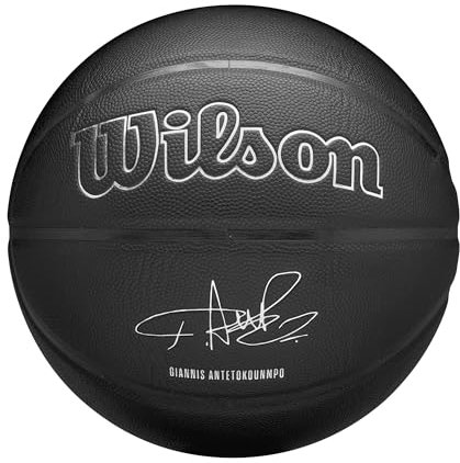 Wilson Pallone da Basket NBA Player Evergreen, Con Rivestimento Pure Feel, Ideale Per Giocare All'Aperto, Resistente Alle Intemperie, Giocatore: Antetokounmpo, Colore: Nero, Taglia: 7
