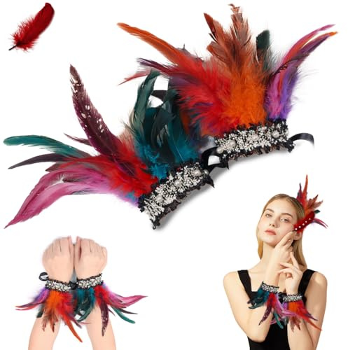 1 Paar Manschetten Federn, Damen Kostüme Manschetten, Federn Manschetten Armbänder, Frauen Kostümzubehör Federarmband, Gothic Federn Armbänder, Karneval Armbänder für Karneval Cosplay