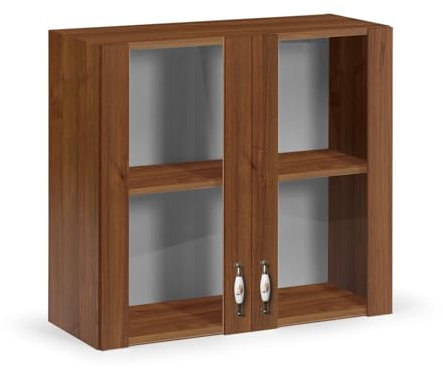 Linea Azzurra Pensile Cucina Sospeso 80 2 Ante con Vetrina 2 Ripiani Mobile in Legno Made in Italy H72xL80xP32 cm Facile da Montare (Noce Antico)