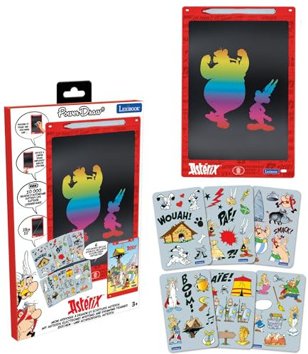Lexibook, Astérix, Magische Schiefertafel, Künstlerisches und kreatives Spielzeug für Mädchen und Jungen, Mehrfarbige Zeichnungen, 28 cm, Inklusive 1 Stift und 6 Schablonen, Orange, CRT10AX