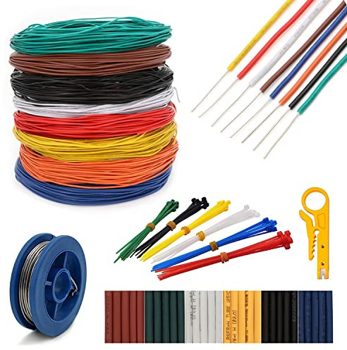 UL1007-22AWG Fili elettrici Filo di collegamento in rame stagnato massiccio Kit di cablaggio elettrico per apparecchiature elettroniche Elettronica fai da te con strumenti inclusi <8 colori>