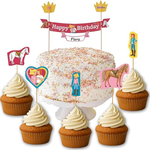 Cake Topper * BI-BI & TINA * mit Muffinpicker und Kuchenbanner | 11-teiliges Set zum Kindergeburtstag, perfekt als Muffin-, Kuchen- und Torten-Deko | Kinder Geburtstag Party Pferde Ponys Mädchen